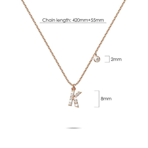 Solid 925 Sterling Silver Initial Crystal Personalised Alphabet Letter Necklace Rose Gold Filled